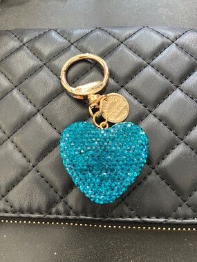 Teal Crystal Heart Keychain with Gold Hardware